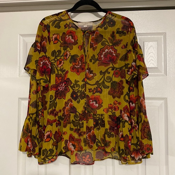 LOFT Tops - Loft Floral Gold Blouse